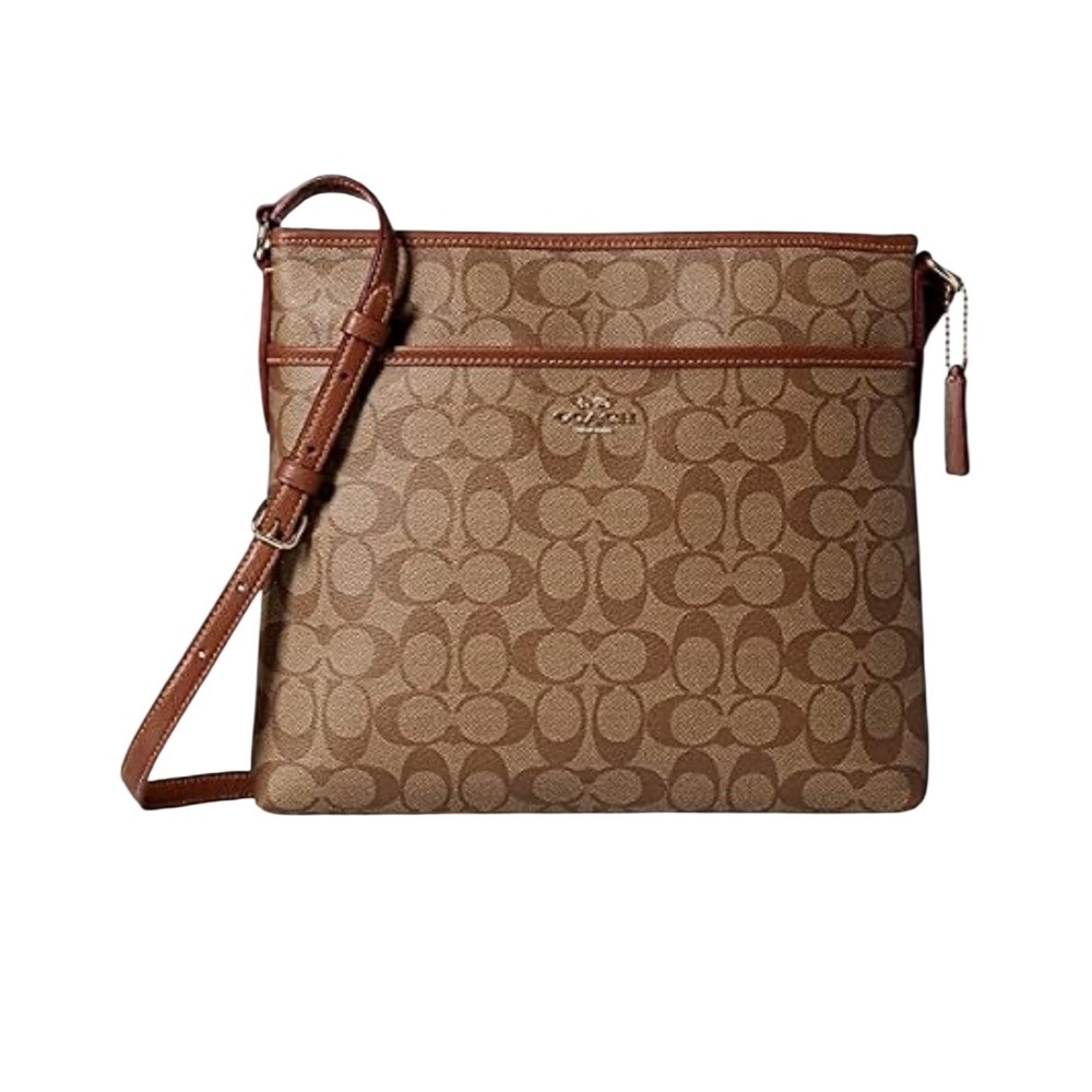 Coach North South File Crossbody Bag Signature Canvas Khaki Saddle F29210